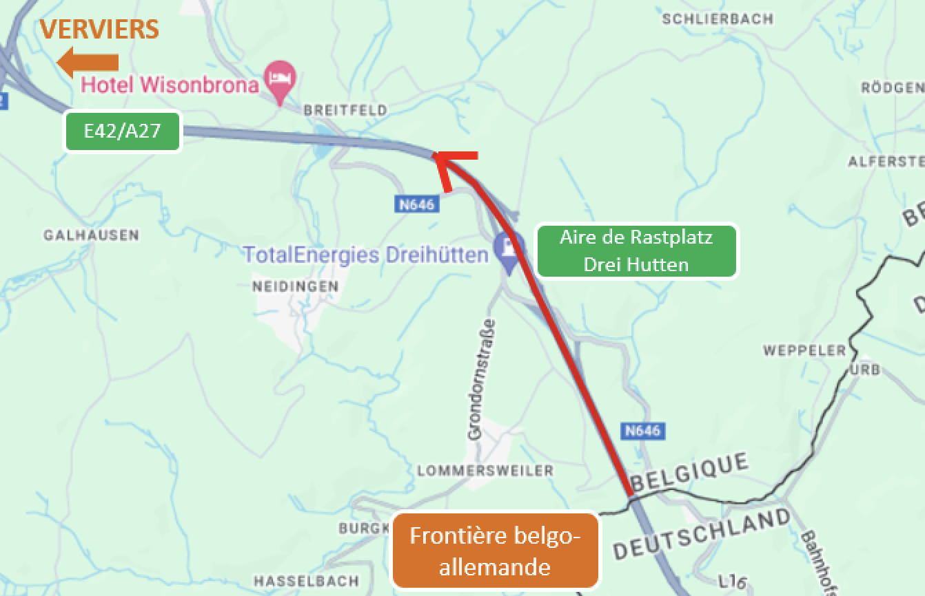 E42/A27 : fermeture de l’accès et de la sortie n°16 « Steinebrück » vers Verviers