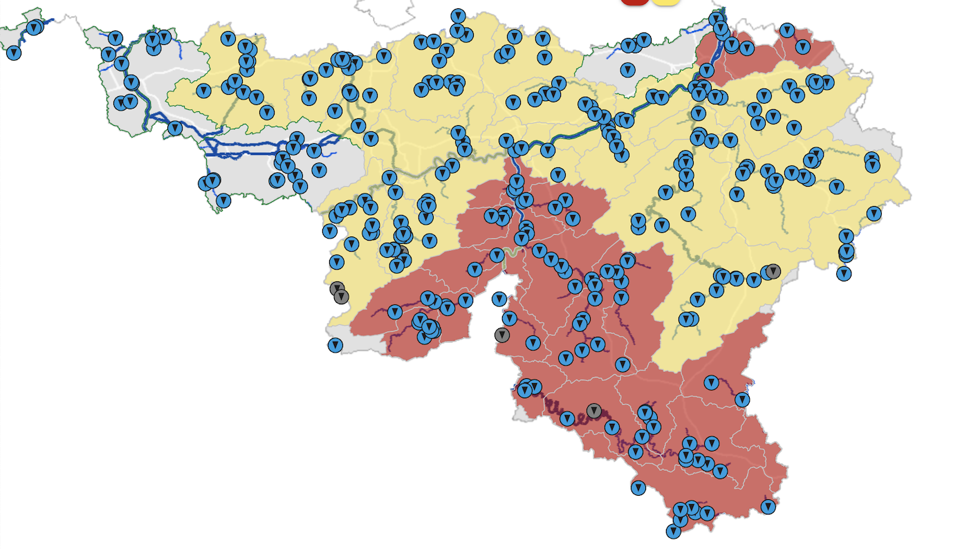 La décrue s’amorce lentement sur les bassins de la Vesdre, de l’Amblève et de l’Our