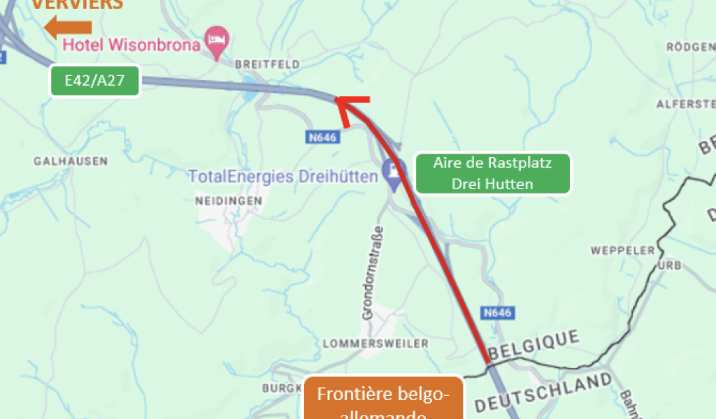 E42/A27 : fermeture de l’accès et de la sortie n°16 « Steinebrück » vers Verviers