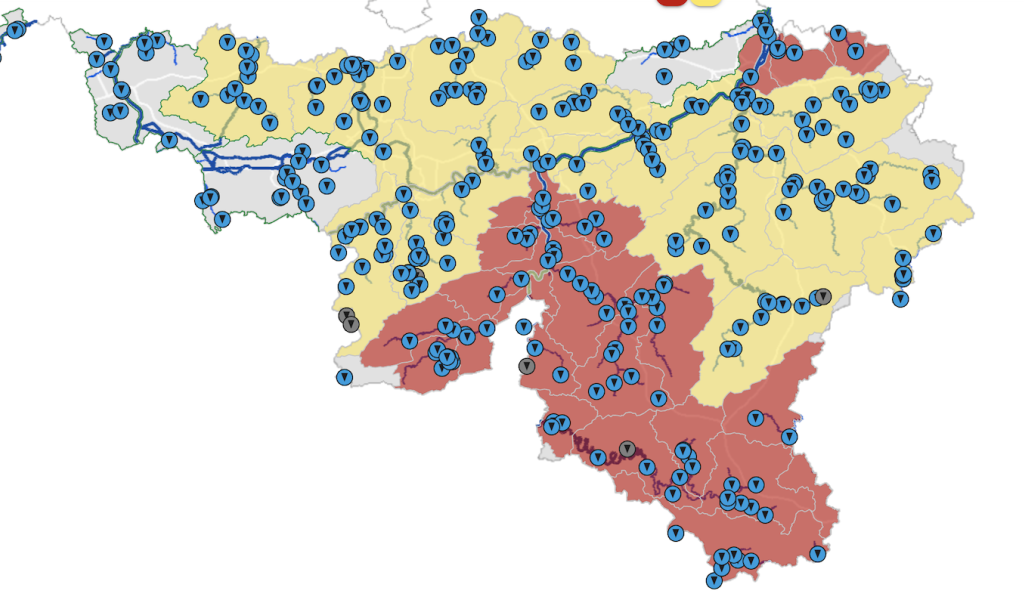 La décrue s’amorce lentement sur les bassins de la Vesdre, de l’Amblève et de l’Our